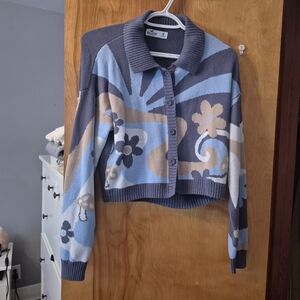 Hollister Blue and Gray Floral Cardigan